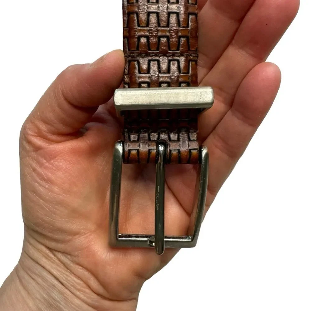 Greg Norman Men's Embossed Brown Calfskin Belt Size 38